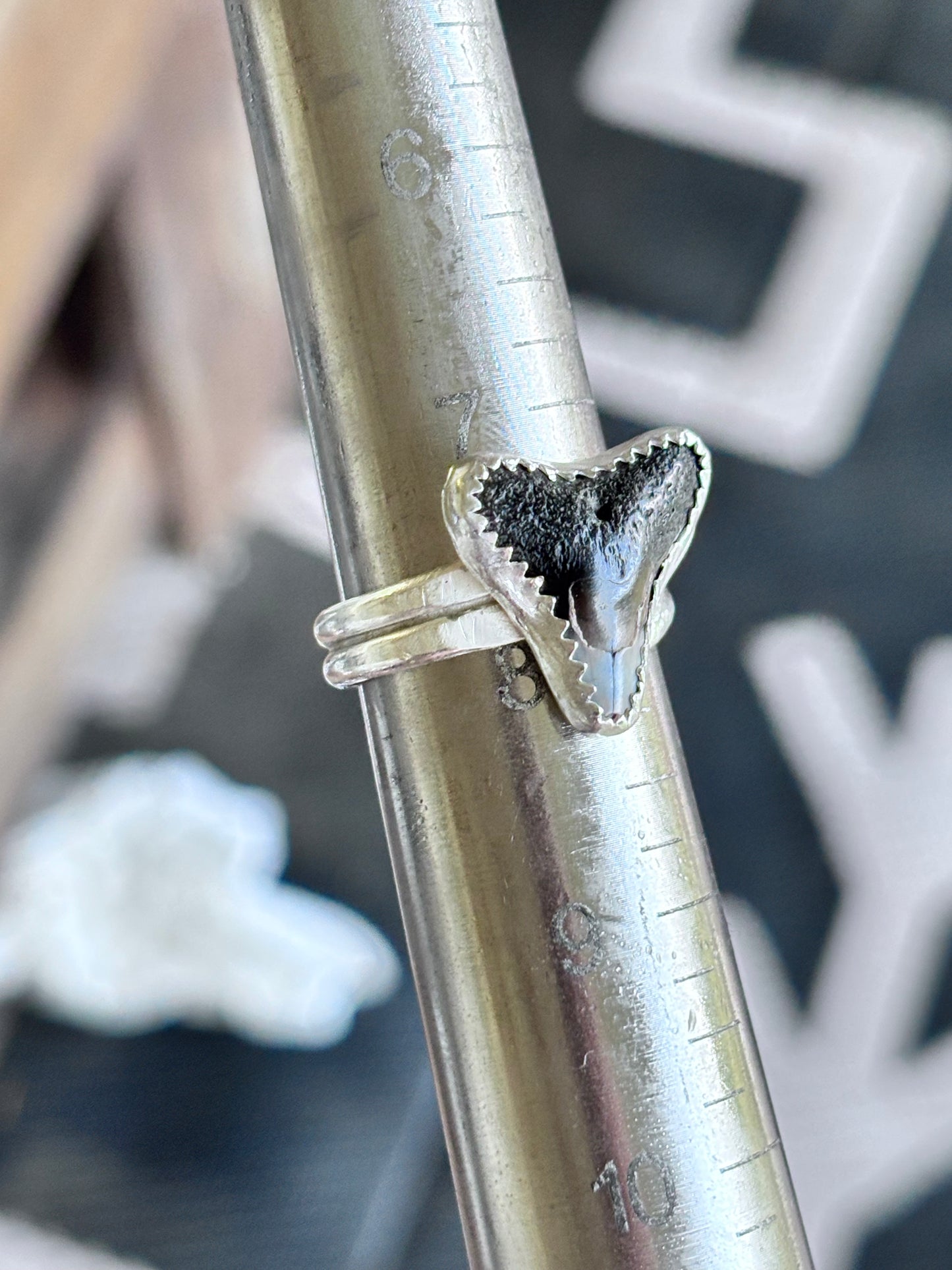Sterling shark tooth adjustable ring