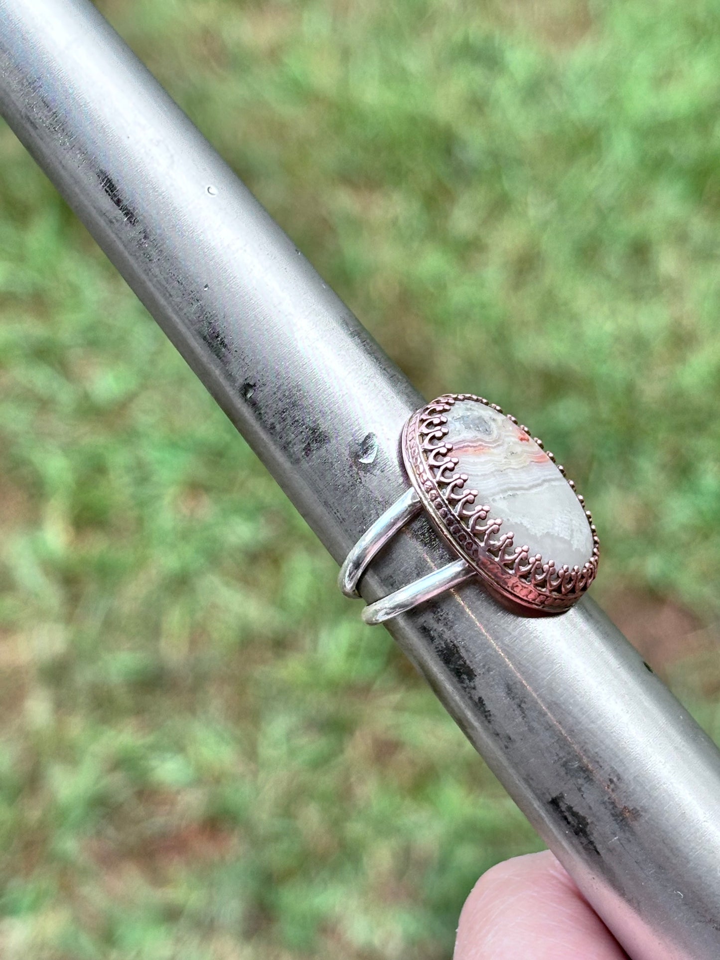 Copper Crazy Lace Agate adjustable ring