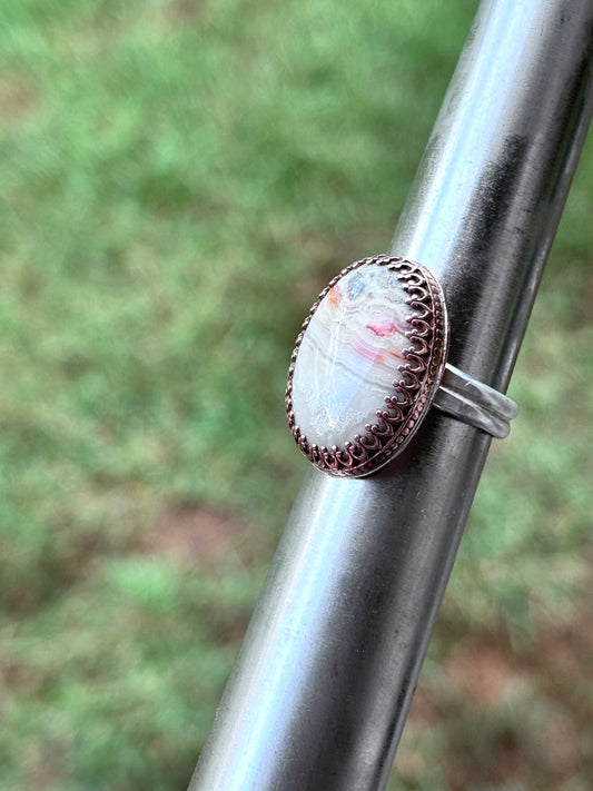 Copper Crazy Lace Agate adjustable ring